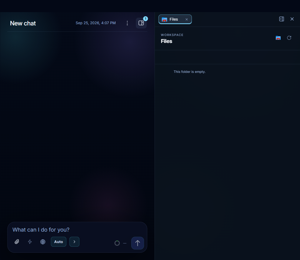 The drawer open beside a chat, on the chat's files, with the drawer button in the header